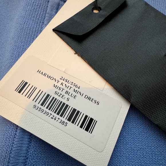 AJE- NWT Mist Blue Harmony Knit Longsleeve Scalloped Trim High Collar Mini Dress - Picture 9 of 10